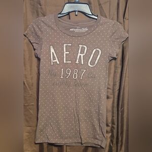 Aeropostale Brown Polka Dot 'AERO 1987' Short Sleeve Tee